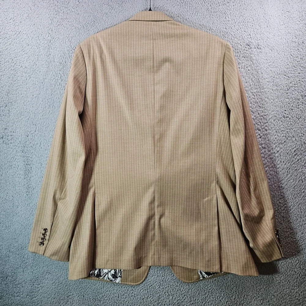 NWT Murano XLT Suit‎ Blazer Jacket Sport Coat Men Tan White Pinstriped